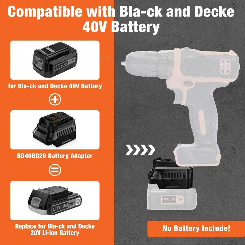 Black+Decker Tool Cordless - HAKSINKY Tool Battery Adapter BD40BD20 for